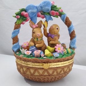 Trinket Easter Basket Porcelain Unique Hand Painted Intricate Design Collector